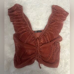 Zara Ruched Crop Blouse Terracotta Burnt Orange Size M Summer Going Out